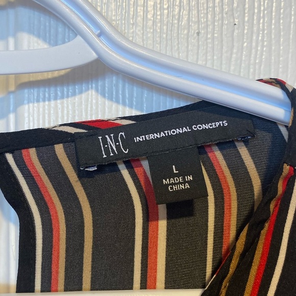 INC International Concepts Striped Twist Front Blouse Black Multi L - Picture 6 of 9